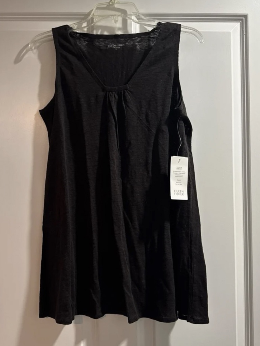 Eileen Fisher Bust 35/36” Chocolate V-Neck 100% Linen Tank w/Shirring NWT $128